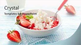  Presentation with sauce - PPT theme having cottage cheese with strawberry sauce and fresh berries background and a white colored foreground