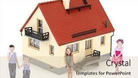  Presentation with white house roof - Slide deck consisting of cottage door - four children stand near little background and a soft green colored foreground