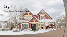  Presentation with snow - Colorful slide deck enhanced with cottage door - typical american house in winter backdrop and a white colored foreground