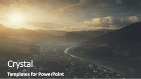  Presentation with nature village - PPT theme enhanced with cottages - mountain dawn sunset suburban cottage background and a dark gray colored foreground