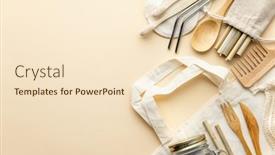  Presentation with cotton - PPT theme with cotton-bag-bamboo-cultery-glass background and a lemonade colored foreground