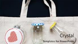  Presentation with bags plastic - Colorful presentation enhanced with cotton bags and glass jars backdrop and a light gray colored foreground