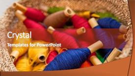  Presentation with multicolor thread - Slide deck having cotton mills - basket of thread background and a tawny brown colored foreground