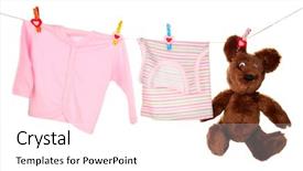  Presentation with baby clothes - Theme enhanced with green pease - pea pod and pea seeds background and a white colored foreground