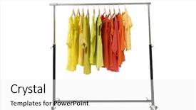  Presentation with clothes - Cool new PPT theme with cotton shirt - casual rack clothes isolated backdrop and a  colored foreground