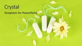  Presentation with yellow green - Cool new slide deck with cotton tampons with yellow flower on green background close-up backdrop and a yellow colored foreground
