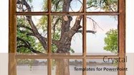  Presentation with cabin - Presentation design featuring cottonwood-tree-on-a-lake background and a coral colored foreground