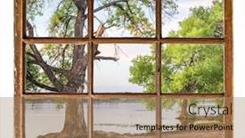  Presentation with cabin - PPT theme featuring cottonwood-tree-on-a-lake background and a coral colored foreground