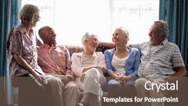  Presentation with smiling paramedic sitting in ambulance - Slide deck consisting of couch against window in nursing background and a violet colored foreground