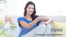  Presentation with living room - Colorful presentation design enhanced with couch and changing tv station backdrop and a light blue colored foreground