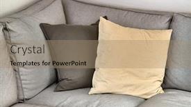  Presentation with home design - Slide deck with couch-and-cushions-simple-home background and a coral colored foreground