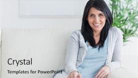  Presentation with living room - Slide deck with couch in a living room background and a  colored foreground