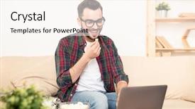  Presentation with pink home office - Colorful presentation theme enhanced with couch in front of laptop backdrop and a cream colored foreground