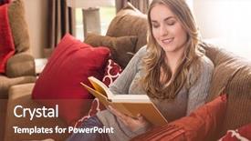  Presentation with lactation young woman breastfeeding - PPT layouts having couch in her living room background and a tawny brown colored foreground