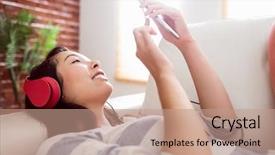  Presentation with asian music - Presentation design enhanced with couch listening to music background and a coral colored foreground