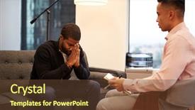  Presentation with unhappy - Beautiful PPT layouts featuring couch meeting with male counsellor backdrop and a  colored foreground