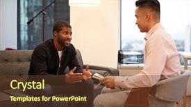  Presentation with meeting - Slide deck with couch meeting with male counsellor background and a tawny brown colored foreground