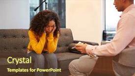  Presentation with unhappy - Slide deck enhanced with couch meeting with male counsellor background and a tawny brown colored foreground