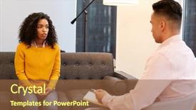  Presentation with kick off meeting crystal - Colorful PPT theme enhanced with couch meeting with male counsellor backdrop and a tawny brown colored foreground