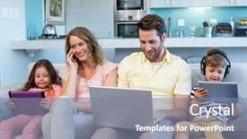  Presentation with living room family - Cool new PPT layouts with couch together using device backdrop and a gray colored foreground