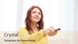  Presentation with teenage girl - Theme with couch with tv remote control background and a yellow colored foreground