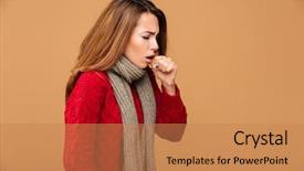  Presentation with photo - Amazing PPT theme having cough - photo of young coughing brunette backdrop and a coral colored foreground