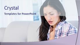  Presentation with living room - Slide set featuring cough - pretty brunette coughing on couch background and a sky blue colored foreground