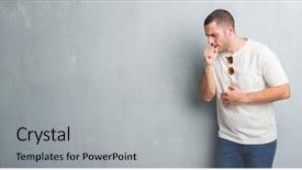  Presentation with grey - PPT layouts consisting of cough - young caucasian man over grey background and a  colored foreground