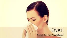  Presentation with sneezing - Beautiful presentation featuring cough cold - young beautiful caucasian woman sneezing backdrop and a coral colored foreground