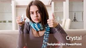  Presentation with premature sick baby incubator - Slide deck consisting of cough drop - sick young woman suffering background and a violet colored foreground