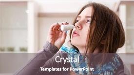  Presentation with sick day - Slide deck with cough drop - sick young woman suffering background and a dark gray colored foreground