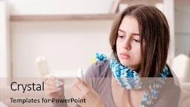  Presentation with young sing woman singing young - Colorful PPT layouts enhanced with cough drop - sick young woman suffering backdrop and a soft green colored foreground