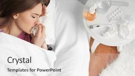  Presentation with being a single woman - Beautiful slide deck featuring cough drop - young ill woman lying backdrop and a white colored foreground