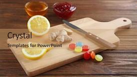  Presentation with lemon and ginger tea - Colorful PPT theme enhanced with cough drops with ginger backdrop and a coral colored foreground
