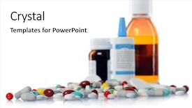  Presentation with medical supplies - Cool new PPT theme with cough syrup - medical supplies backdrop and a white colored foreground