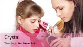  Presentation with sick child - Audience pleasing slides consisting of cough syrup - sick child take medicine backdrop and a coral colored foreground