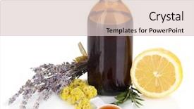  Presentation with monarch butterfly isolated on white - Presentation theme consisting of cough syrup isolated on white background and a lemonade colored foreground