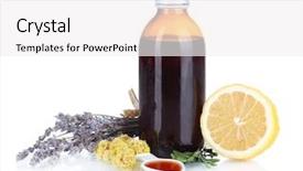  Presentation with herbs and cough - Theme featuring cough syrup isolated on white background and a white colored foreground