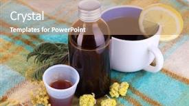  Presentation with syrup - Beautiful theme featuring cough syrup on knitted scarf backdrop and a coral colored foreground