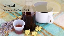  Presentation with syrup - PPT theme having cough syrup on knitted scarf background and a mint green colored foreground