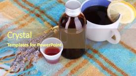  Presentation with syrup - Cool new PPT layouts with cough syrup on knitted scarf backdrop and a coral colored foreground