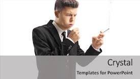  Presentation with music man in suit - Slide set consisting of coughing isolated on white background background and a light gray colored foreground