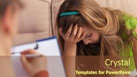  Presentation with counseling - Slide deck enhanced with counseling and support professional taking notes about a sad teenager girl attempting to provide help - close up background and a tawny brown colored foreground