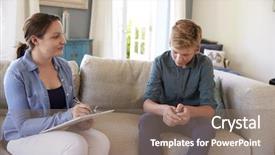  Presentation with teenage - PPT layouts having counsellor - teenage boy with problem talking background and a gray colored foreground