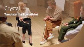  Presentation with masks - Colorful slide deck enhanced with counsellor-and-patient-in-protective backdrop and a tawny brown colored foreground