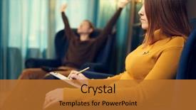  Presentation with environmental psychology man green - PPT theme with counselors trauma - photo of woman psychologist background and a gold colored foreground