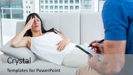  Presentation with trauma - Cool new PPT theme with counselors trauma - woman consulting a therapist backdrop and a light gray colored foreground