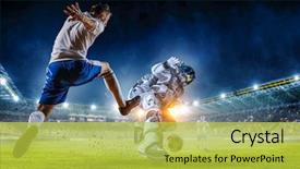  Presentation with astronaut - Cool new slide deck with countdown - astronaut play soccer game backdrop and a yellow colored foreground