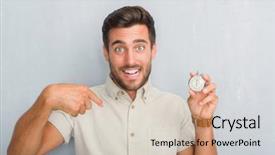  Presentation with grungy white concrete wall - PPT theme enhanced with countdown - handsome young man over grey background and a soft green colored foreground