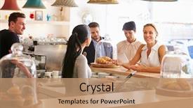  Presentation with cafe - Presentation theme consisting of counter in a cafe background and a coral colored foreground